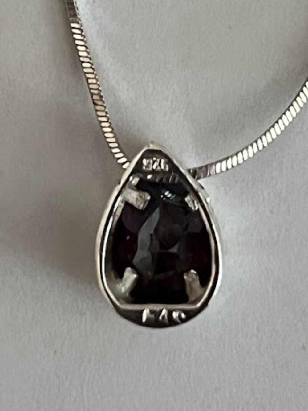 925 Sterling Silver Dark Amethyst Teardrop Pendant Necklace Italy - Picture 2 of 8